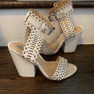 Schutz Leather Block Heel Laser Cut Sandal 🌸